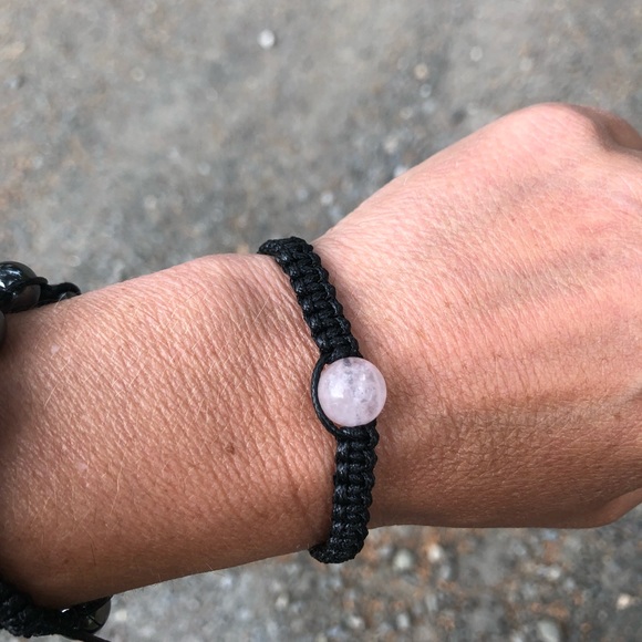 Rose quartz bracelet single bead macrame bracelet handmade black string bracelet - Picture 6 of 7
